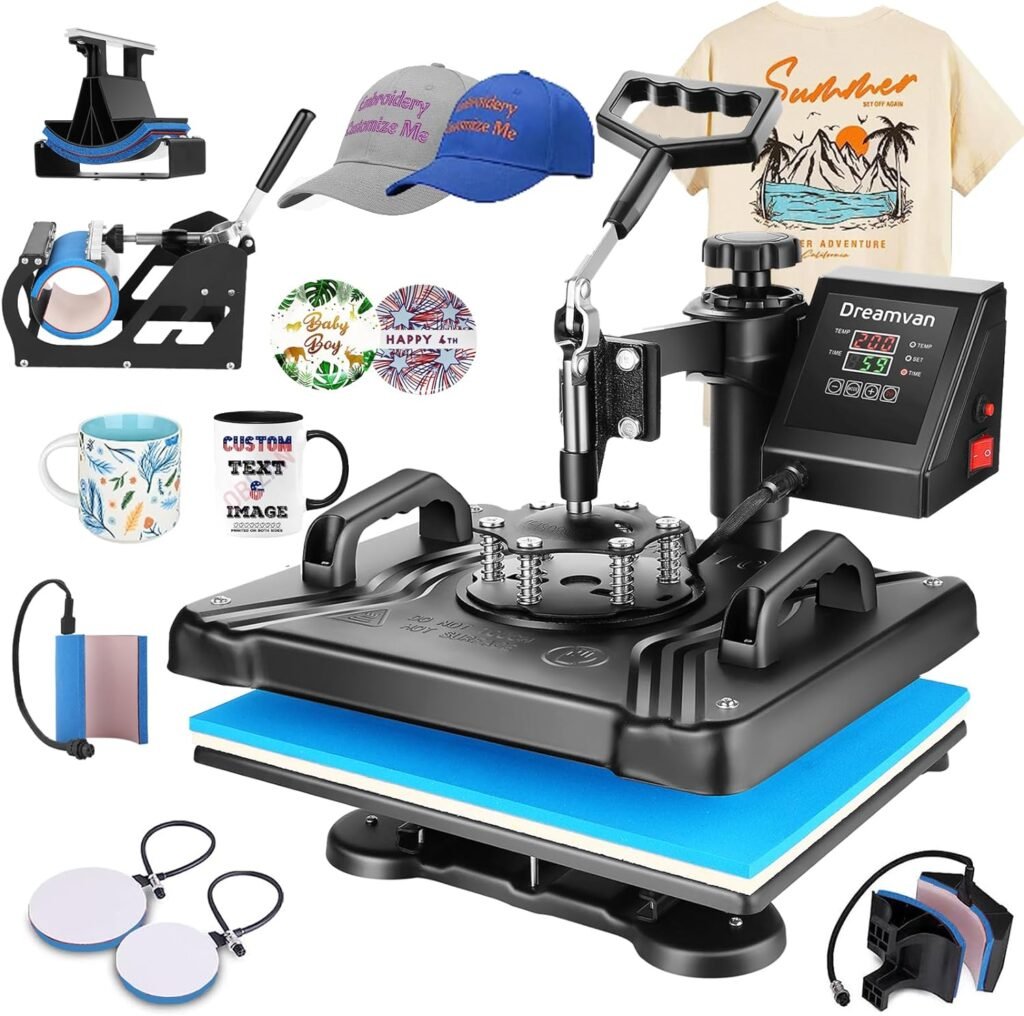 Heat Press 5 in 1 Combo, Upgraded Heat Press Machine 360-Degree Swing Away Digital Shirt Printing Multifunction Heat Press for Sublimation Heat Press for T Shirts Mug Hat Plate Cap (12x15-5)
