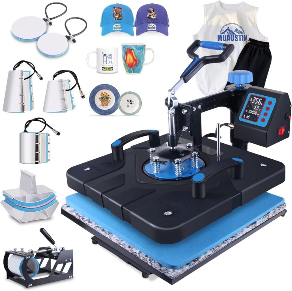 HORGELU Upgraded 8 in 1 Heat Press Machine 15x15 Inch Heat Transfer Machine 360-Degree Swing Away Multifunction Digital Sublimation Combo Heat Press for T Shirt Mug Hat Plate for Commercial Home 110V