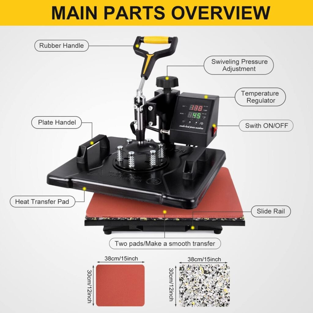Seeutek 8 in 1 Heat Press Machine 12x15 inch Digital T Shirt Pressing Machine 360-Degree Swing Away Multifunctional Tshirt Press Machine Heat Transfer Sublimation Combo for T Shirts Mug Hat Plate Cap