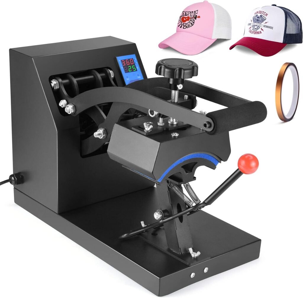 Slendor Hat Press 6x3.5 Inch Baseball Cap Heat Press Machine Clamshell Design Curved Element Cap Sublimation Transfer Press with Digital LCD Timer and Temperature Control,Black