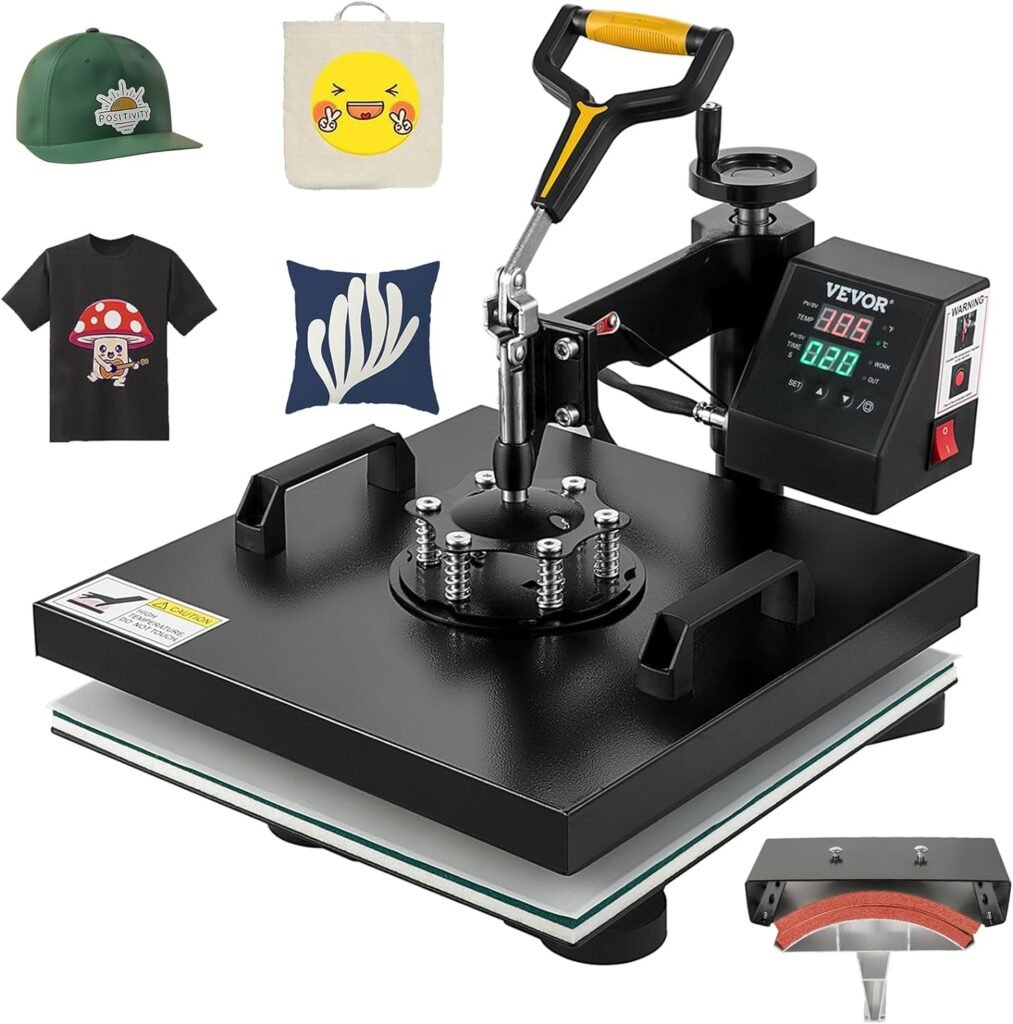 VEVOR 2 in 1 Heat Press Machine 15x15 Inch, 360° Swing Away Digital Tshirt Press Machine, Clamshell Heat Transfer Sublimation for Printing T-Shirt Hat Cap Pillow Bag