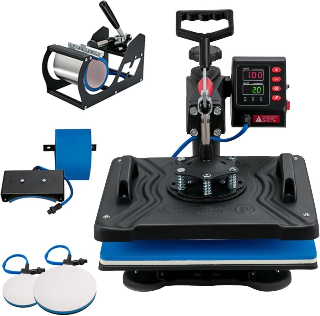 VEVOR Heat Press, 5 in 1 Heat Press 12x15 Machine Machine, Digital Precise Temperature Control, Clamshell Sublimation Transfer Printer Fast Heat-up, Vinyl Heat Press for Mug Cup T-Shirt Plate, 900W