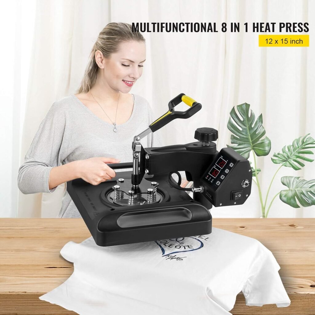 VEVOR Upgrade Heat Press Machine ETL Quality  Safety Certificated 12 x 15 in 8 in 1 Heat Press Power-Saving Combo Multifunctional Sublimation 360°Rotation Heat Press Shirt Printing Machine Black