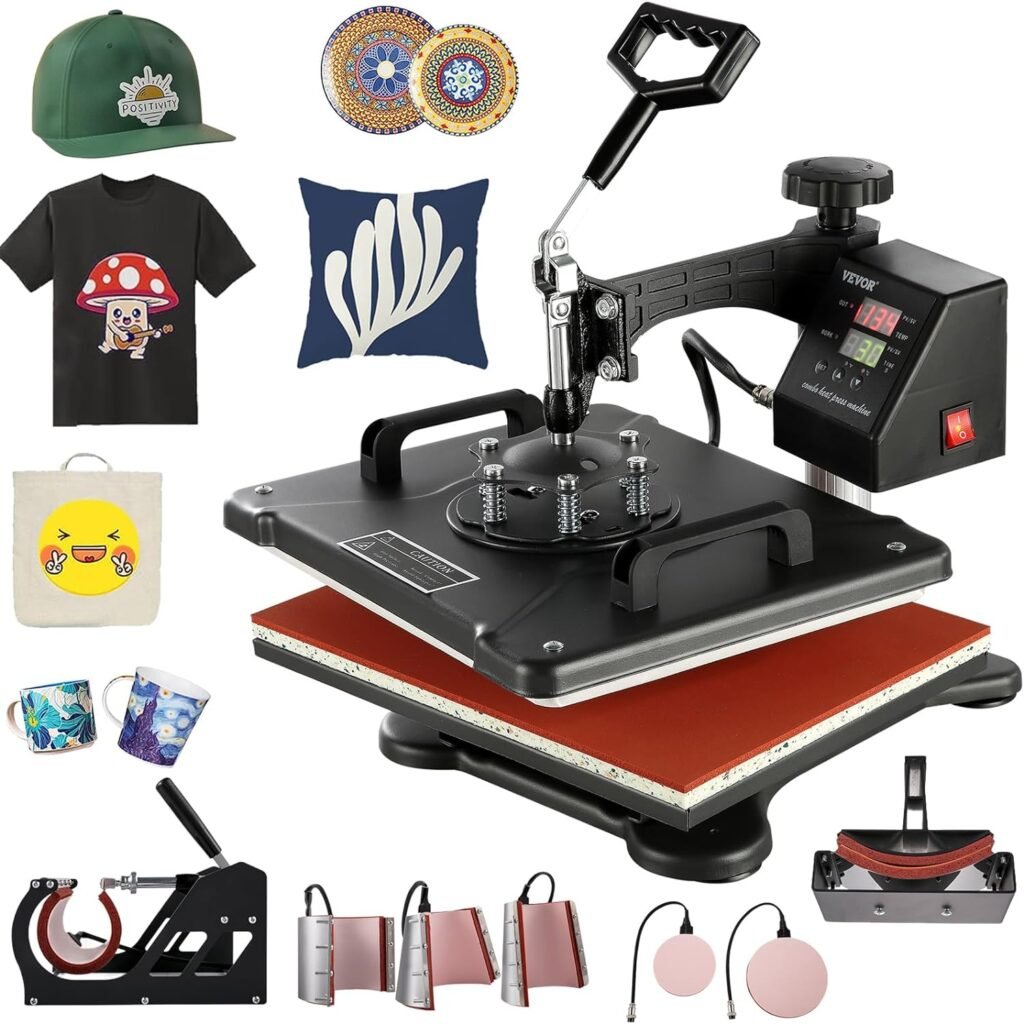 Heat Press Machine 8 in 1 Heat Press 15x12 Inch Heat Transfer Machine 360-Degree Swing Away Digital Tshirt Press Multifunction Heat Transfer Sublimation for T Shirts Mugs Hats Plates Caps