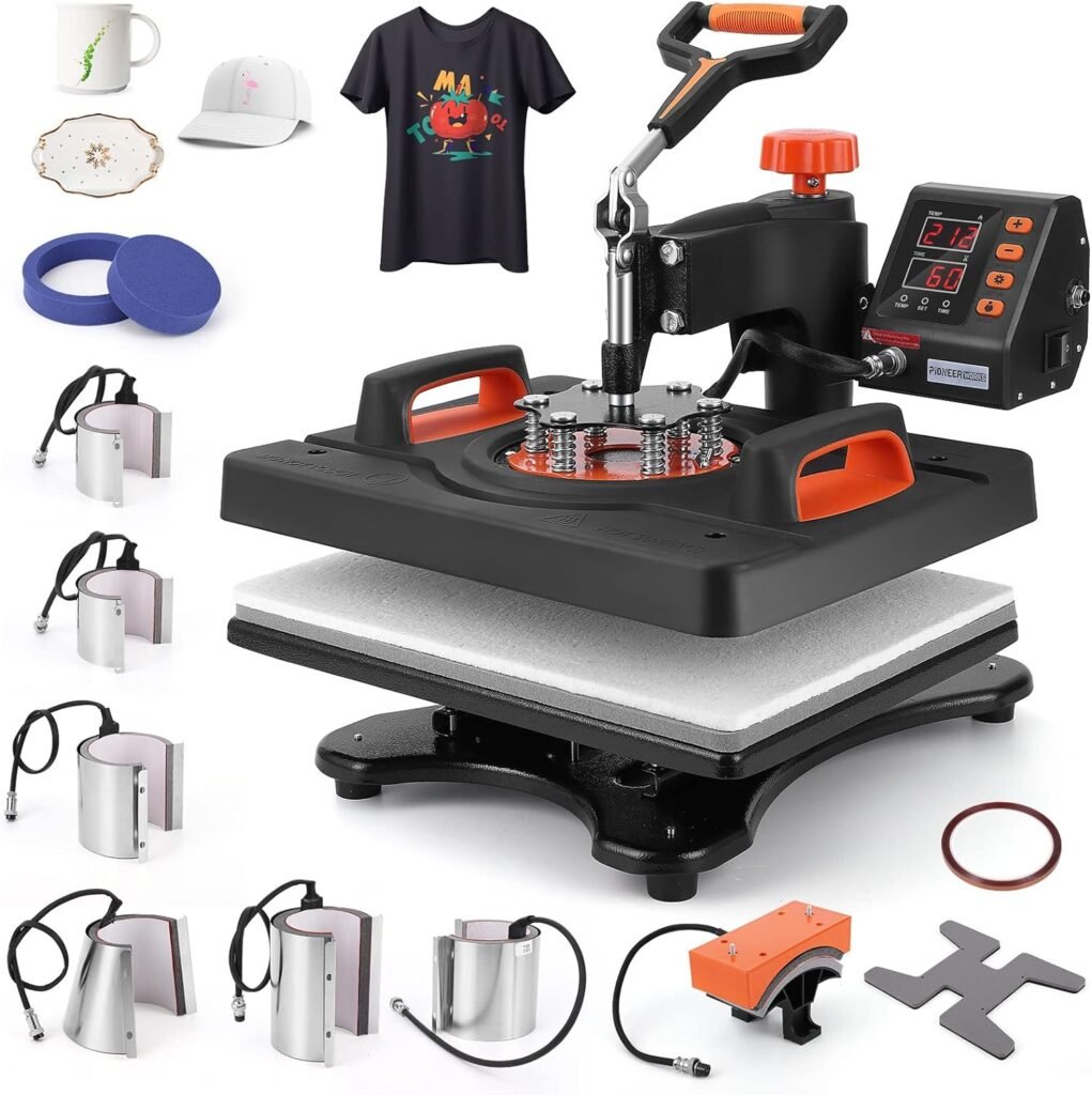 PIONEERWORKS Heat Press Machine 11 in 1 Professional Sublimation Machine 12 X 15, 360° Swing Away Shirt Printing Heat Transfer Machine Digital Industrial-Quality Shirt Pressing Machine, Orange