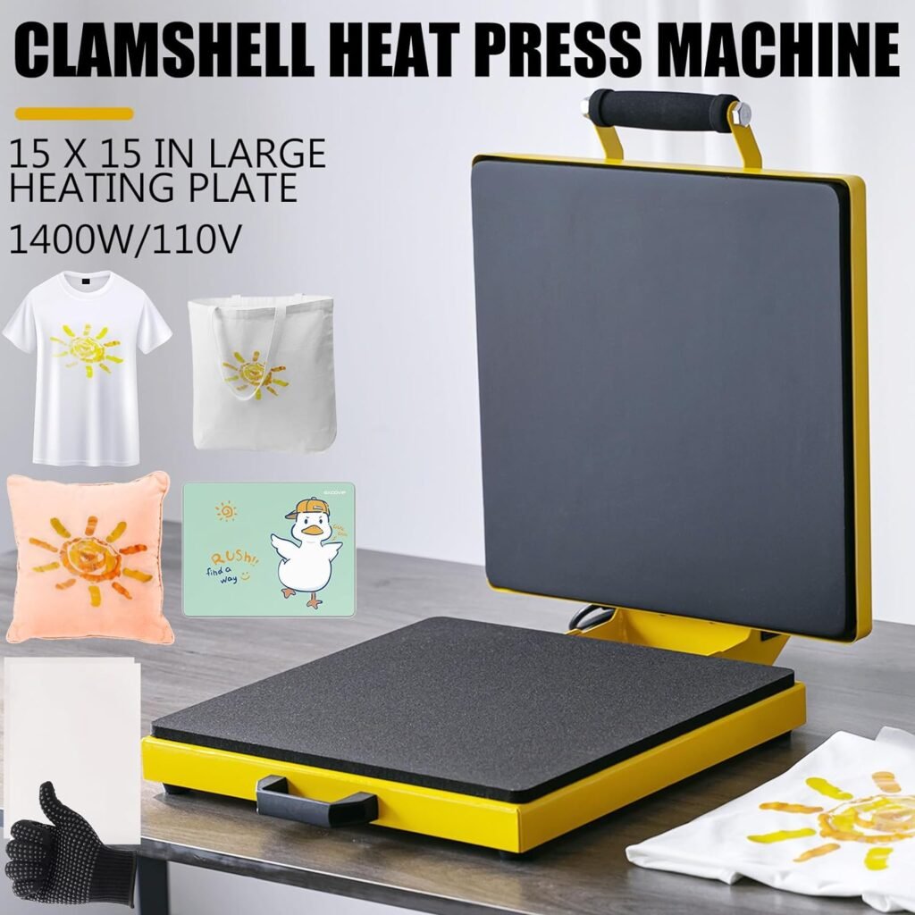 SmarketBuy Heat Press 15x15 Inch, 1400W Clamshell Heat Press Machine for Sublimation/HTV, Large Heat Press Digital Control Heat Transfer Machine for T-Shirts, Bag, Mouse Pad