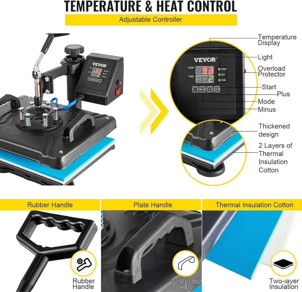 VEVOR Heat Press 15X12 Inch Heat Press Machine 5 in 1 Digital Multifunctional Sublimation T-Shirt Heat Press Machine for T Shirts Hat Mug Cap Plate