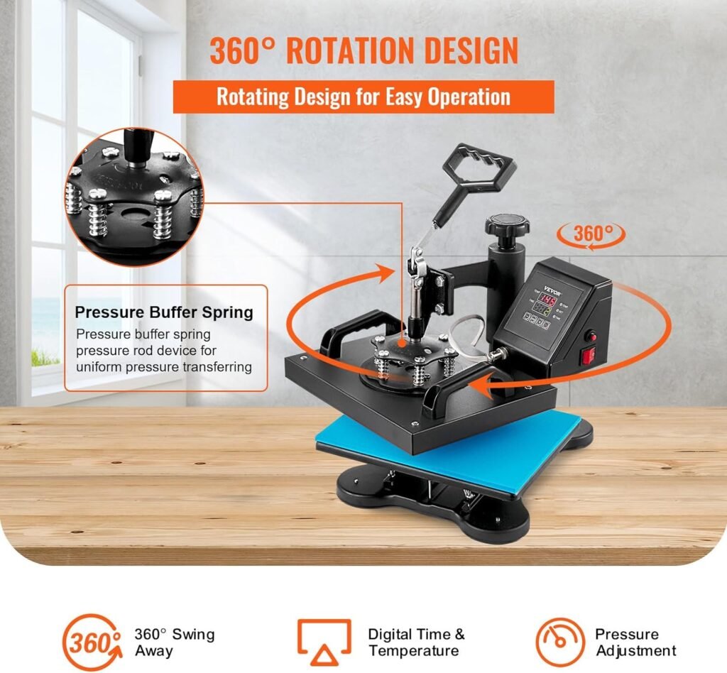 VEVOR Heat Press, T Shirt Press Machine 12x10Inch T-Shirt Press Heat Press 30x23cm Printing Machine Heat Transfer Sublimation Machine for T-Shirts