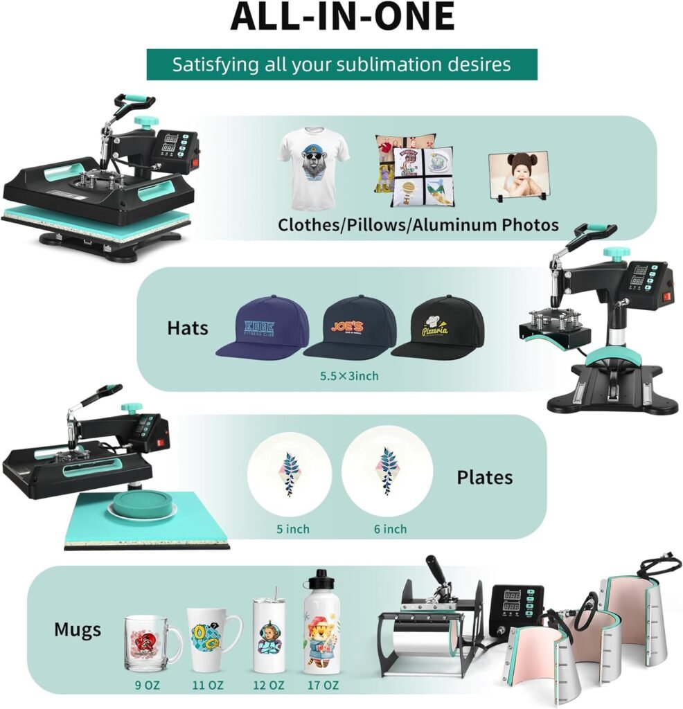 YITAHOME Heat Press Machine for T Shirts 15x15, 8-in-1 Tumbler Heat Press, Hat Heat Transfer, 360° Rotation Swing-Away Plate Heatpress, Dual-Tube Heating Printing for DIY T-Shirts, Caps, Mugs, Pillows