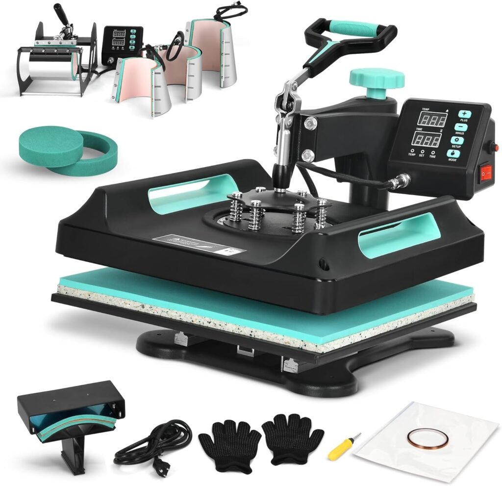 YITAHOME Heat Press Machine for T Shirts 15x15, 8-in-1 Tumbler Heat Press, Hat Heat Transfer, 360° Rotation Swing-Away Plate Heatpress, Dual-Tube Heating Printing for DIY T-Shirts, Caps, Mugs, Pillows