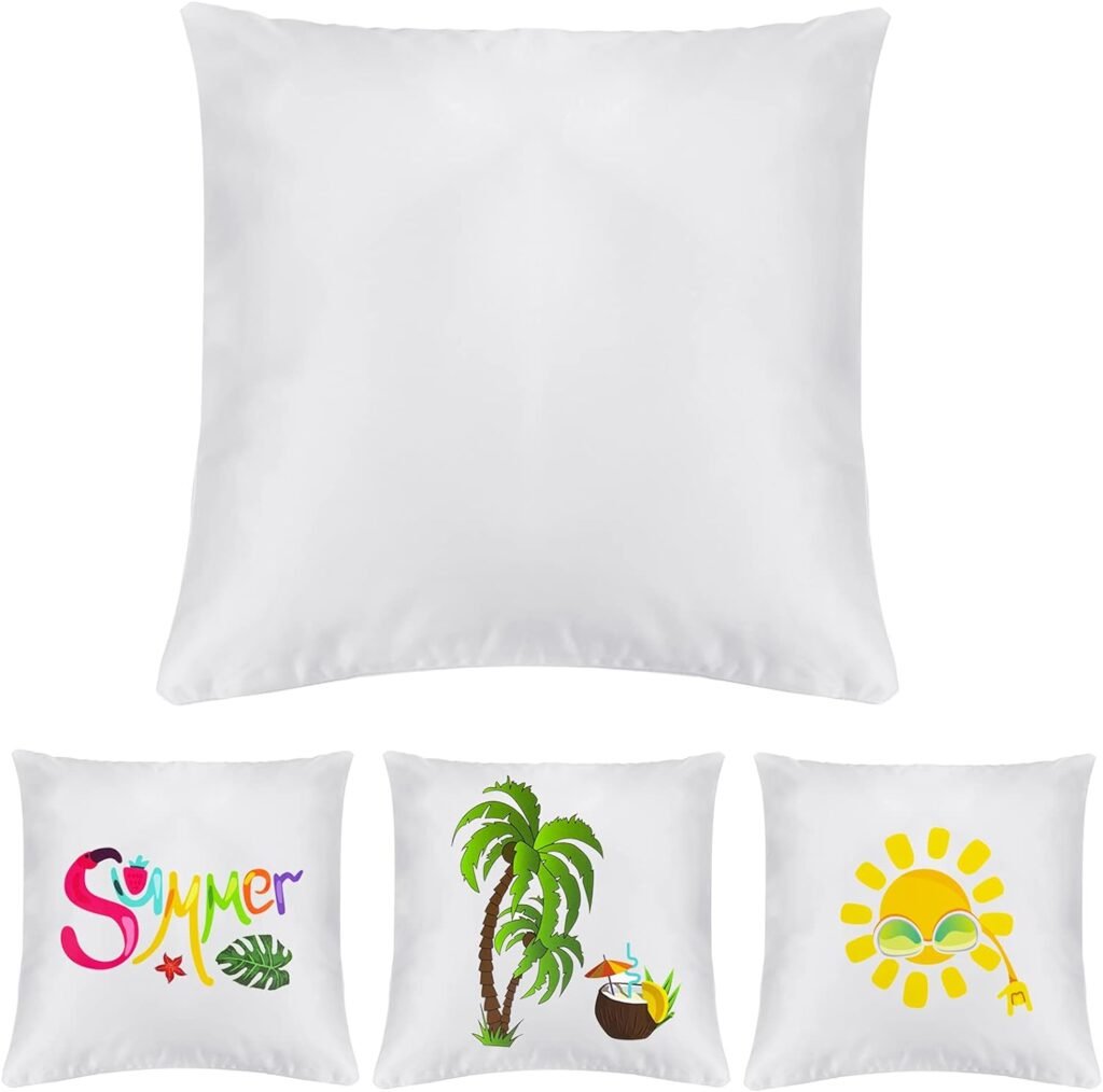 4 Pack Sublimation Blanks Pillow Cases White Cushion Covers for Sofa Couch DIY Heat Press Printing Invisible Zipper Christmas, Valentines Day, Mothers Day（No Pillow Insert） (16 x 16 inches)