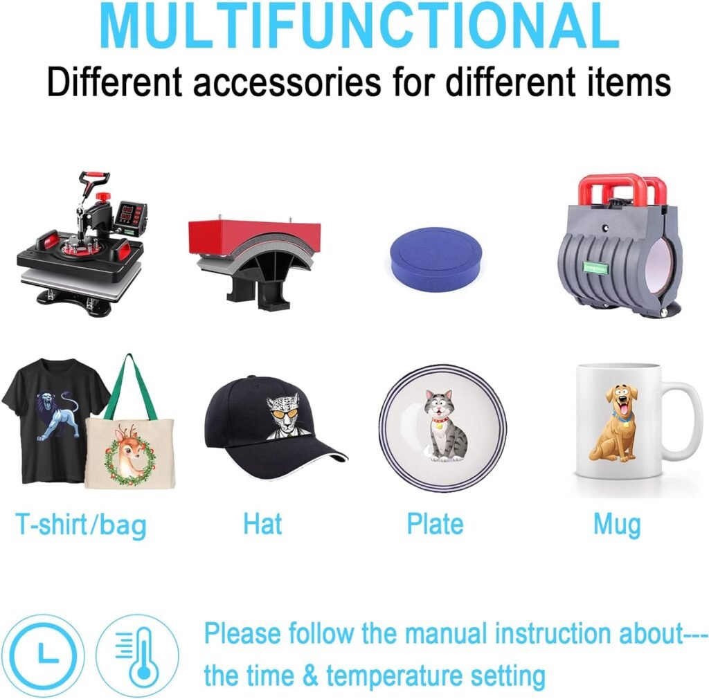 5 in 1 Heat Press Machine Combo, 360-Degree Rotation Tshirt Press Machine Digital Sublimation, Multifunctional Heat Press 12x15 Inch Heat Transfer for T-Shirts Mug Hats Plate Cap