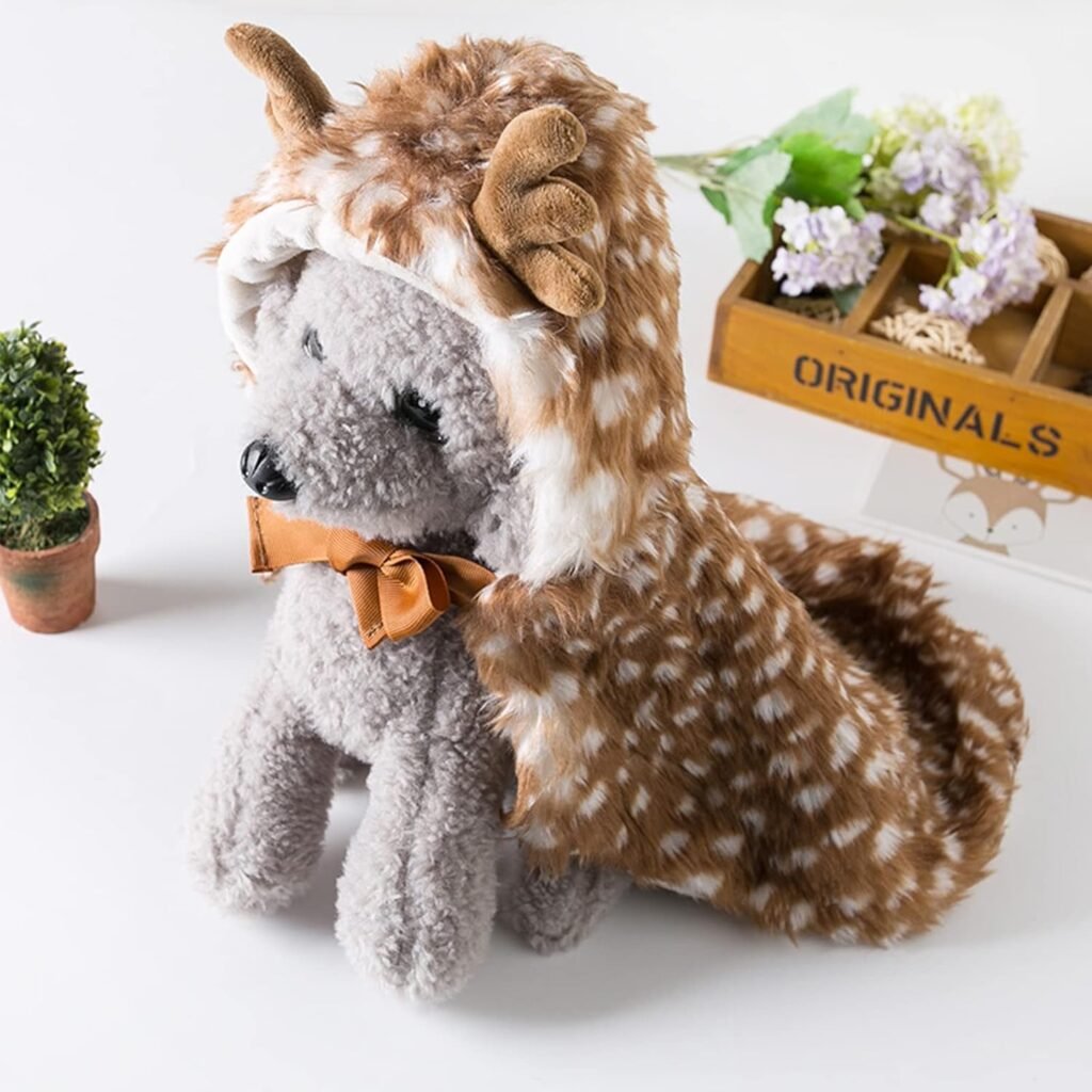 Christmas Dog Elk Cloak X-mas Pet Costume Brown Deer Cat Clothes Winter Warm Dogs Cape for Cats Small Medium Dogs (Brown Elk)