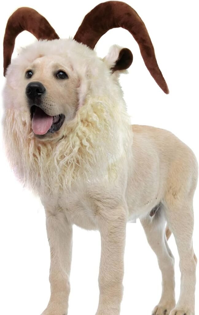 Funny Pet Reindeer Moose Costumes for Dog, Cute Furry Pet Wig for Halloween Christmas, Pet Clothing Accessories (Goat, Size L)