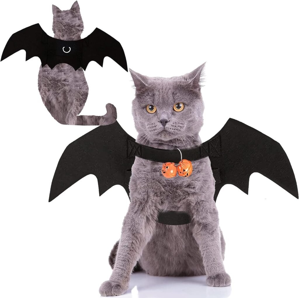 Halloween Dog Bat Wings Pet Costume with Pumpkin Bells for Halloween Party Decorations, Cute Puppy Dog and Cat Collar Bat Wings Cosplay Party Dress Up Funny Cool Appare(Large)