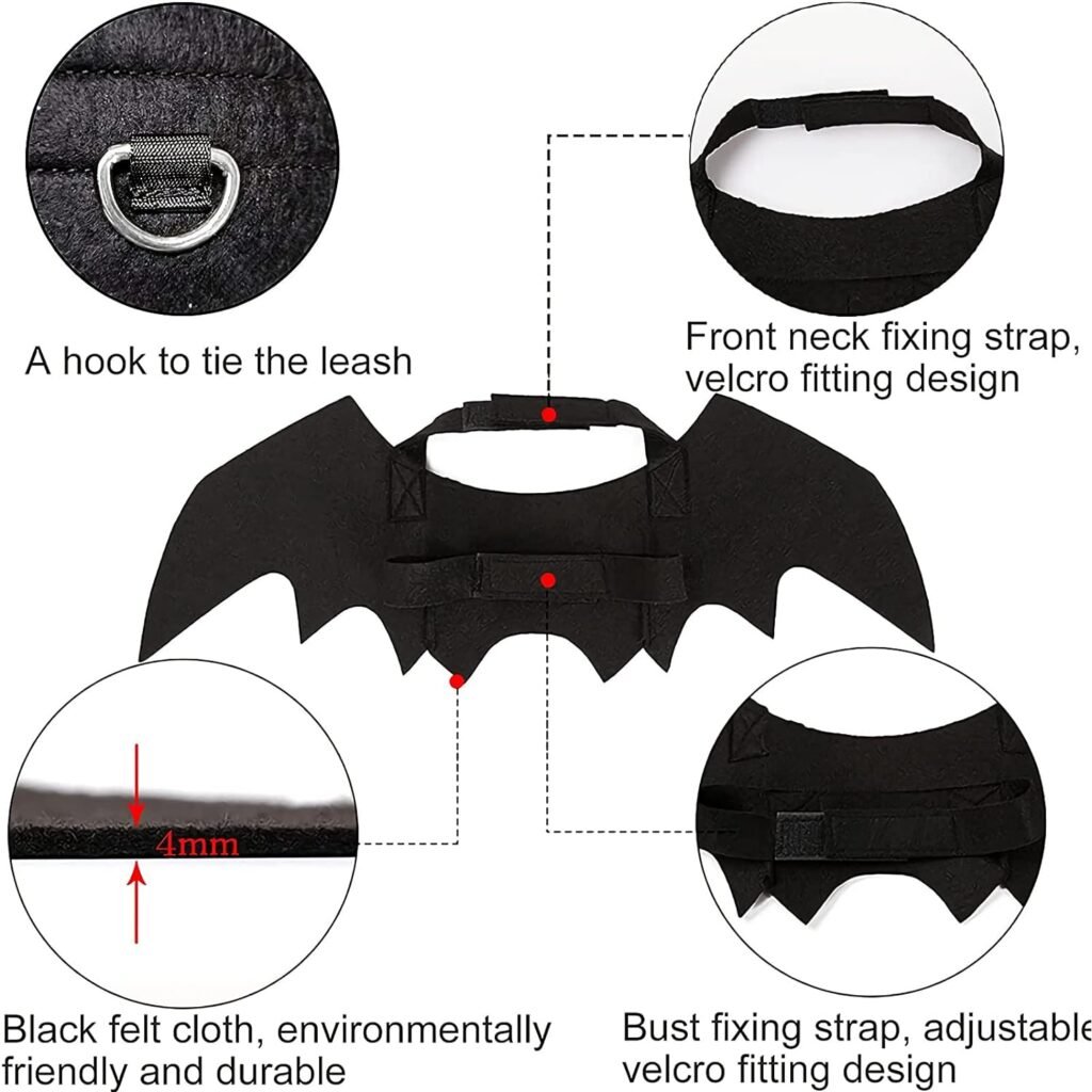 Halloween Dog Bat Wings Pet Costume with Pumpkin Bells for Halloween Party Decorations, Cute Puppy Dog and Cat Collar Bat Wings Cosplay Party Dress Up Funny Cool Appare(Large)