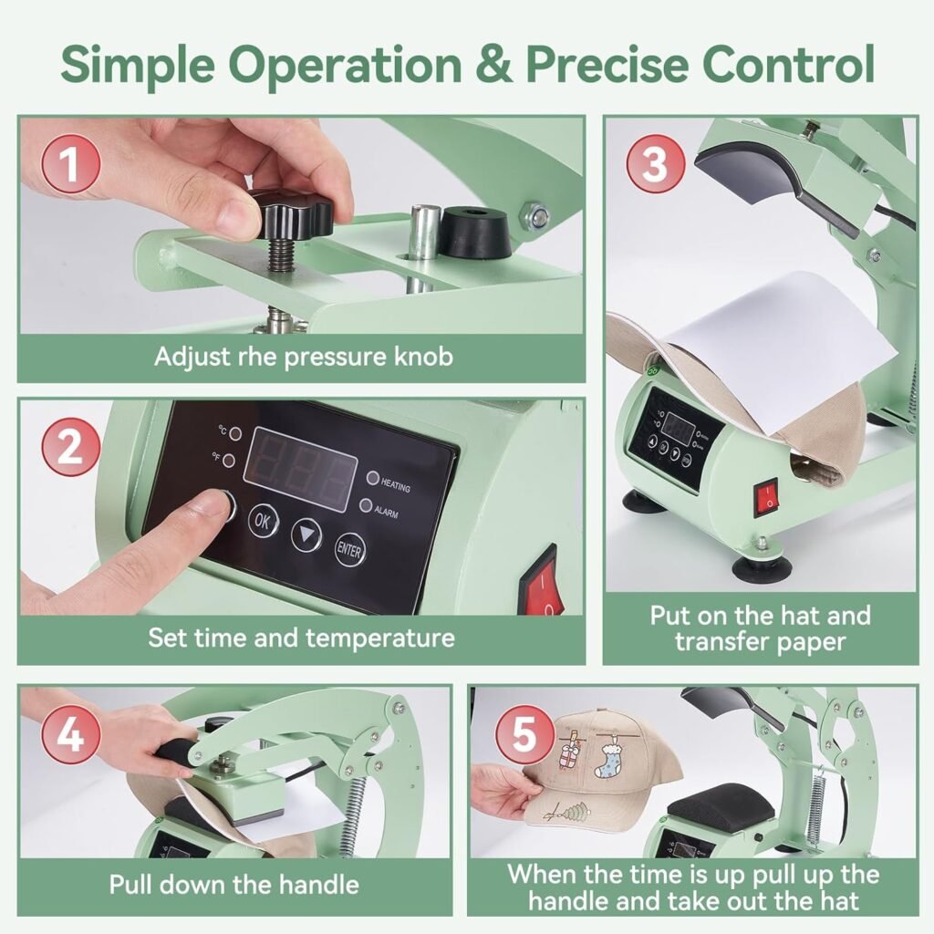 Hat Heat Press Machine - 3.5X5.5 Inch Cap Sublimation Transfer Press with Digital LCD Timer  Temperature Control, Curved Element Clamshell Design Transfer Printing Machine for Caps