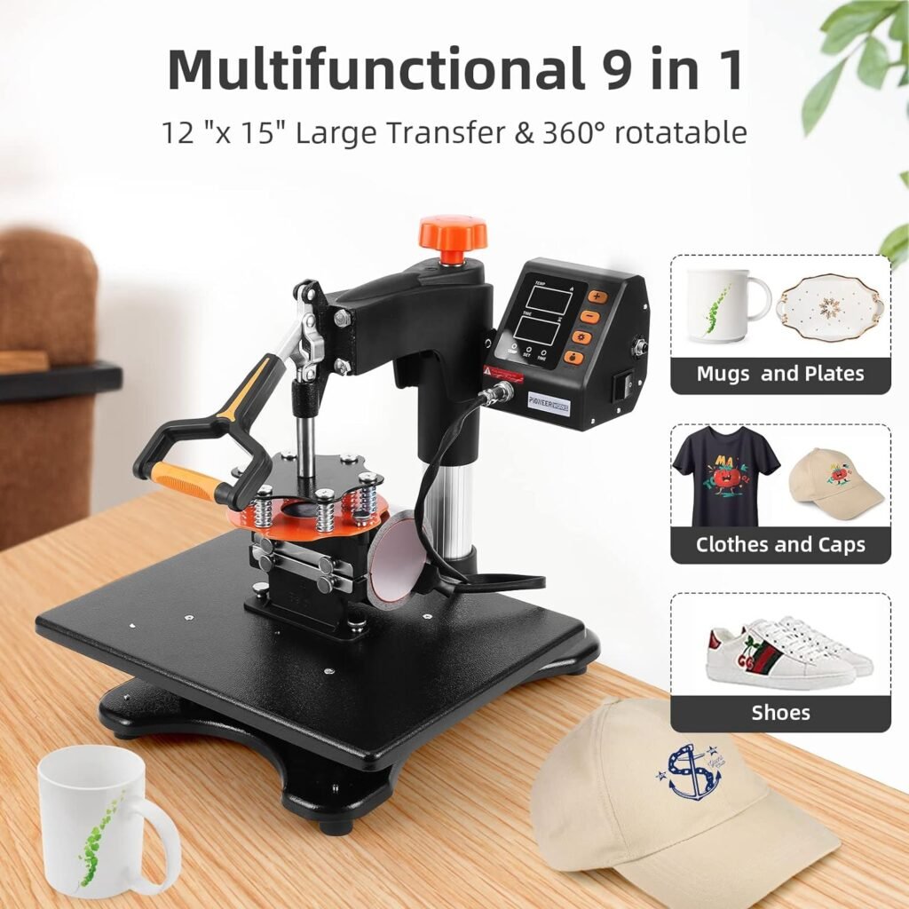 Heat Press Machine 11 in 1 Professional Sublimation Machine 12 X 15, 360° Swing Away Shirt Printing Heat Transfer Machine Digital Industrial-Quality Shirt Pressing Machine, Orange