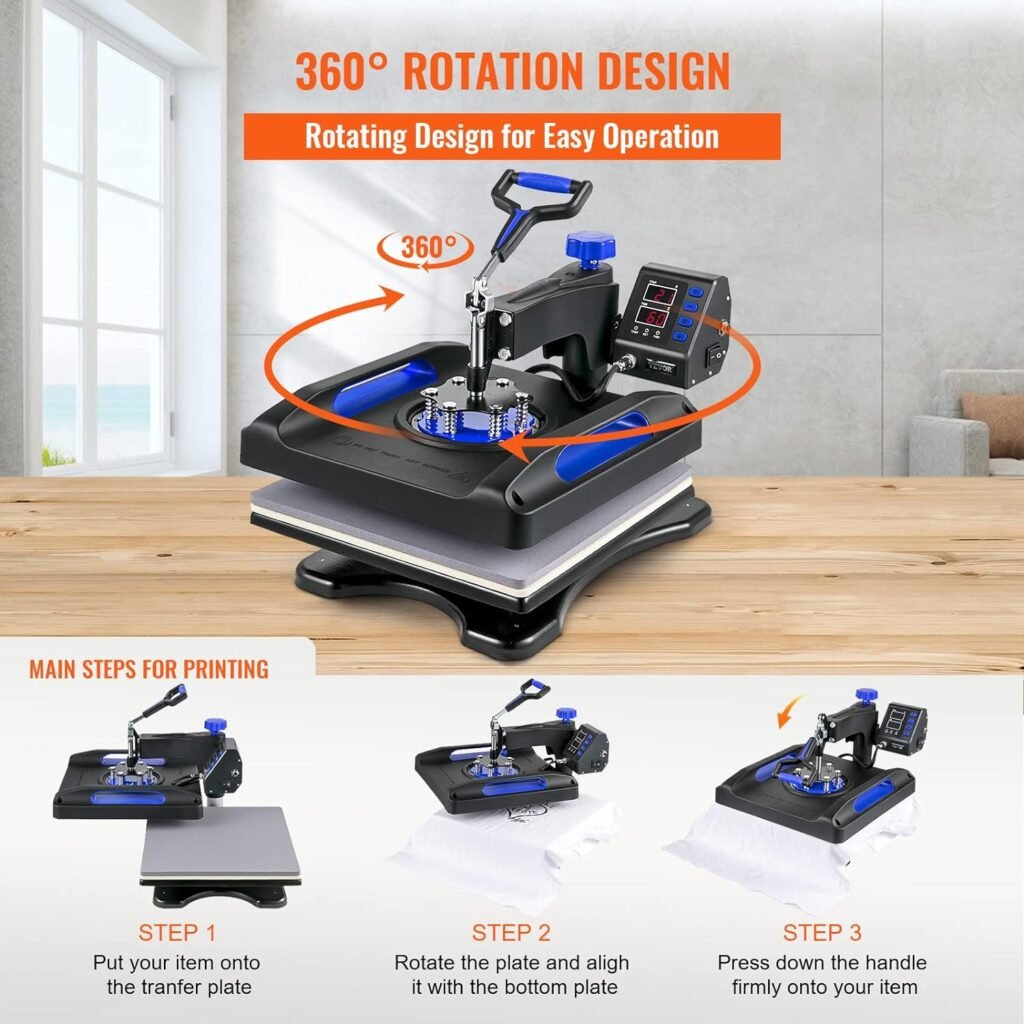 Heat Press Machine 8 in 1 Combo Heat Press 15 x 15 Inch Heat Transfer Machine 360-Degree Swing Away Digital Shirt Printing Multifunction Sublimation Heat Press for T Shirts Mug Hat Plate Cap