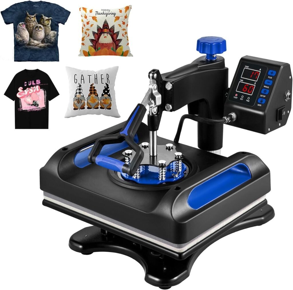 Heat Press,12x15 in, Assemble Sublimation Transfer, 360 Swing Away Digital Sublimation, Fast Heating, with Anti-Scald Surface, for T-Shirts, Bags, Pillows, Blue