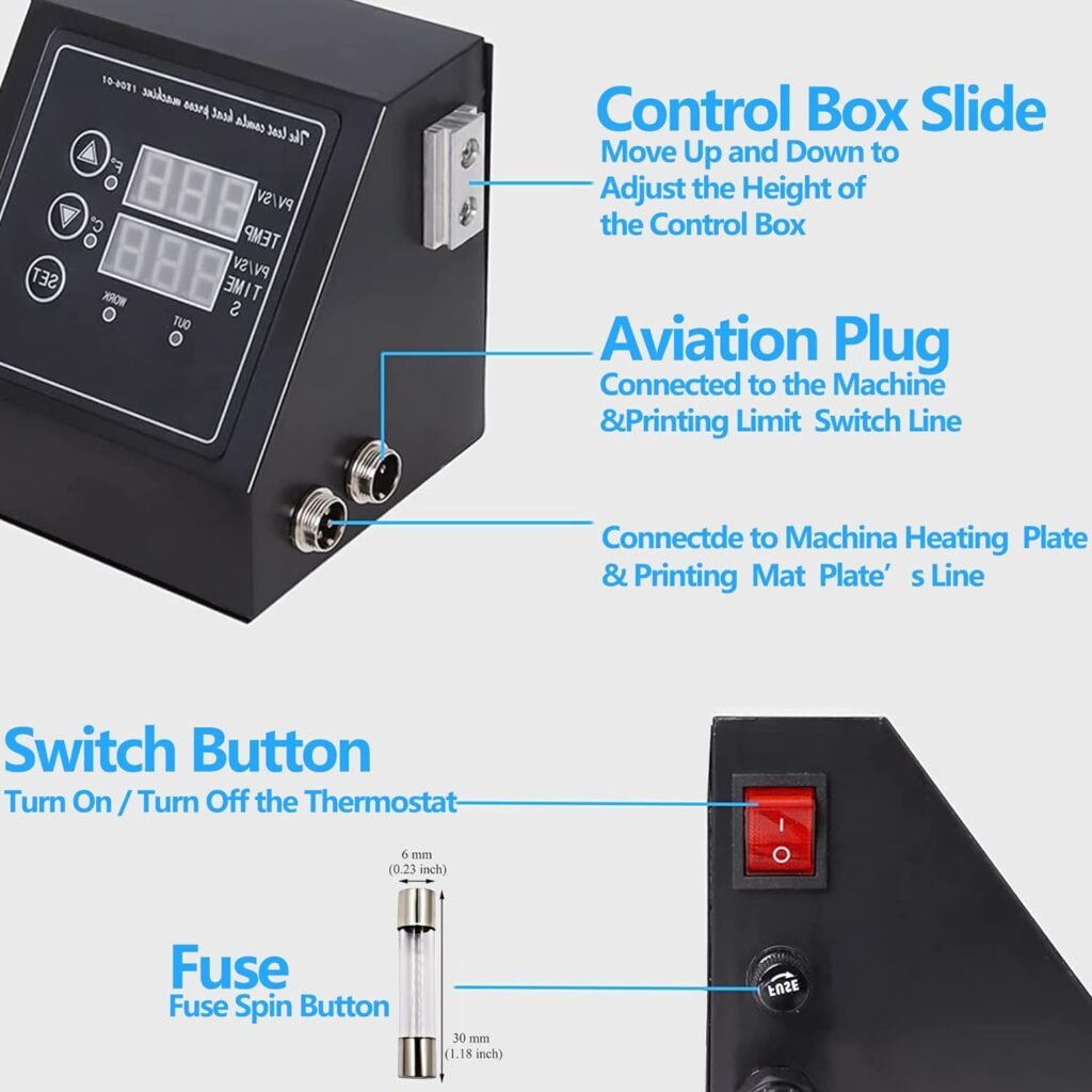 K Type Heat Press Control Box,Replacement Parts for 15x15 Heat Press,Thermal Transfer Temperature Time Dual Display Controller Machine,Heat Press Control Box for T Shirts、Short、Mug、Cup,1400W