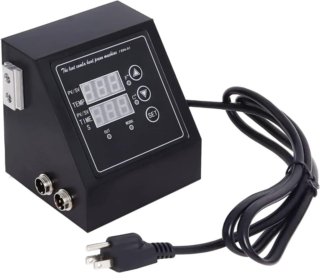K Type Heat Press Control Box,Replacement Parts for 15x15 Heat Press,Thermal Transfer Temperature Time Dual Display Controller Machine,Heat Press Control Box for T Shirts、Short、Mug、Cup,1400W