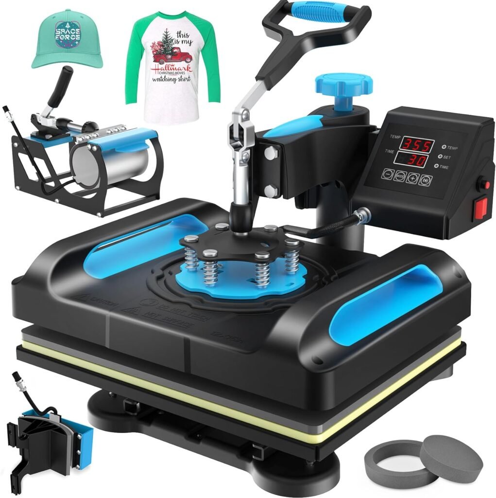 Seeutek Pro 5 in 1 Heat Press Machine 12x15 inch 360-Degree Swing Away Digital T Shirt Pressing Machine Multifunction Heat Transfer Sublimation Combo for T Shirts Mugs Hat Plate Cap