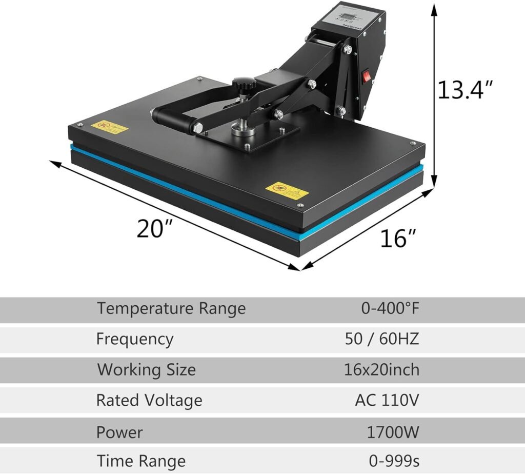 SHZOND Heat Press 16x20 Inch, Large Clamshell Heat Press 1700W, High Pressure Heat Press Machine Digital Control Heat Transfer Machine for T Shirts