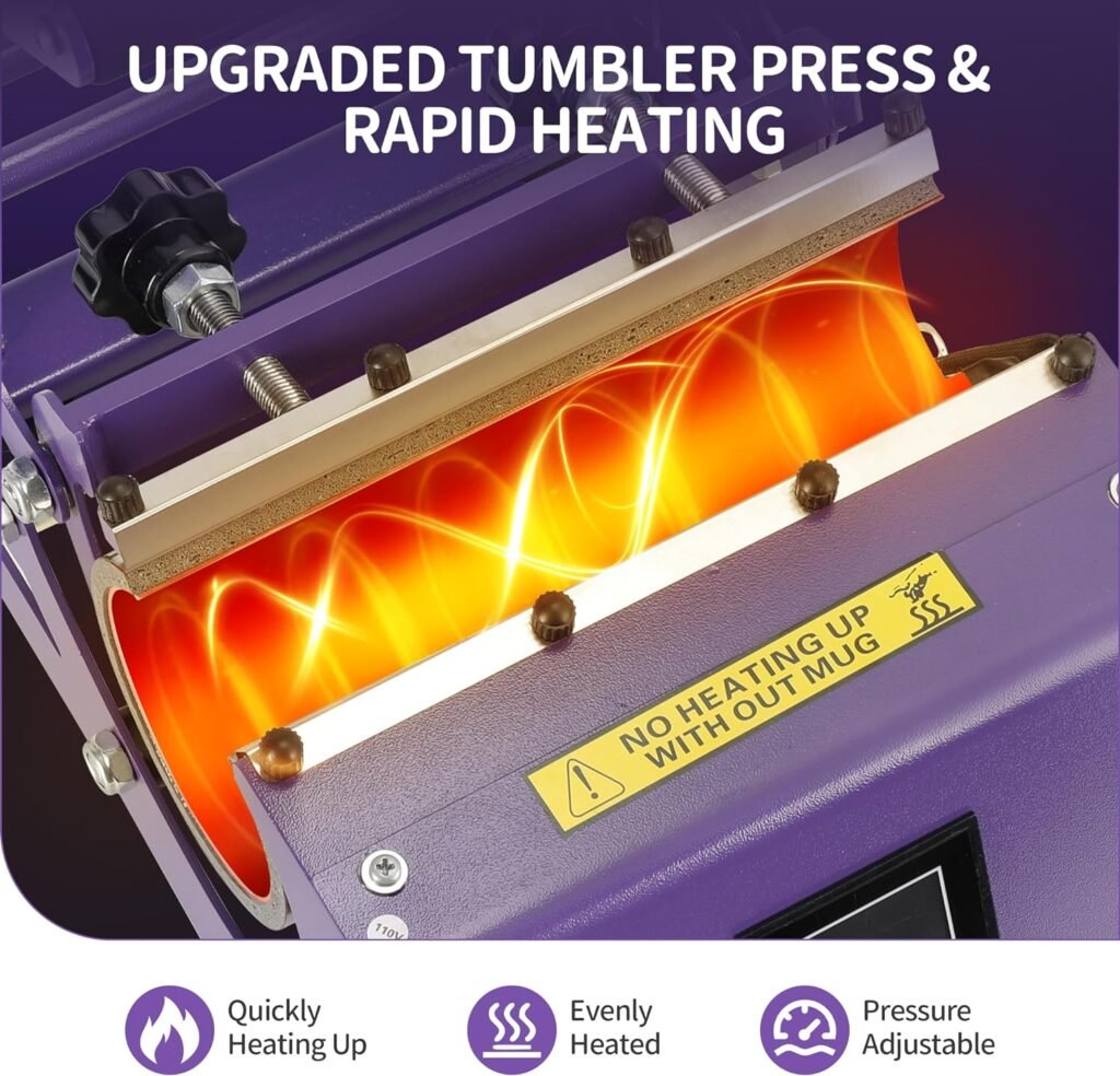 Tumbler Heat Press Machine, Mug Press for 30oz 20oz 16oz Straight Skinny Sublimation Tumblers, Cup Heat Press DIY 11-16oz Tumbler Press with Digital Temp and Time Setting, Dark Purple