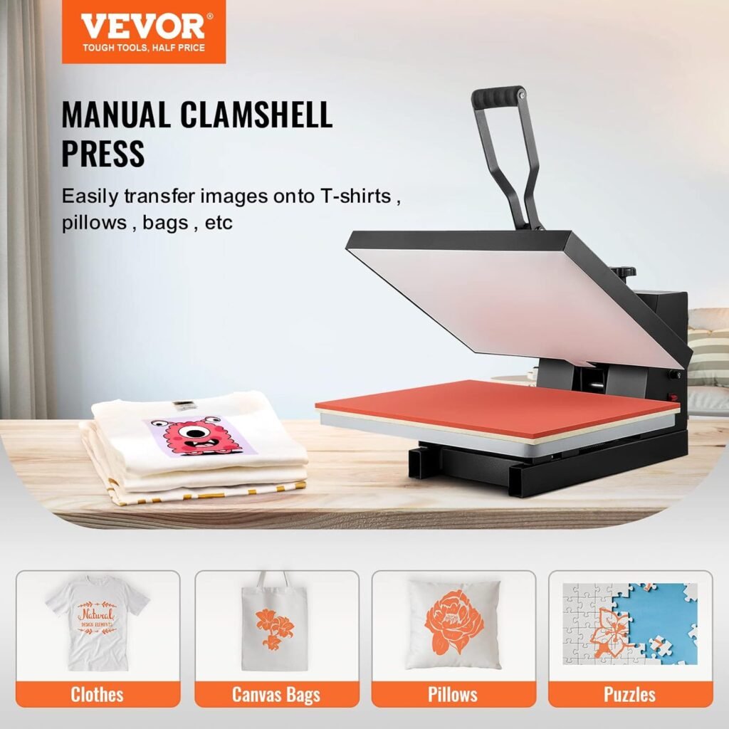 VEVOR Heat Press 16x20, 1700W Power Heat Press Machine, Fast Heating, High Pressure Heat Press Machine for T-Shirt, Digital Industrial Sublimation Printer for Heat Transfer Vinyl, Easy to Use, Black