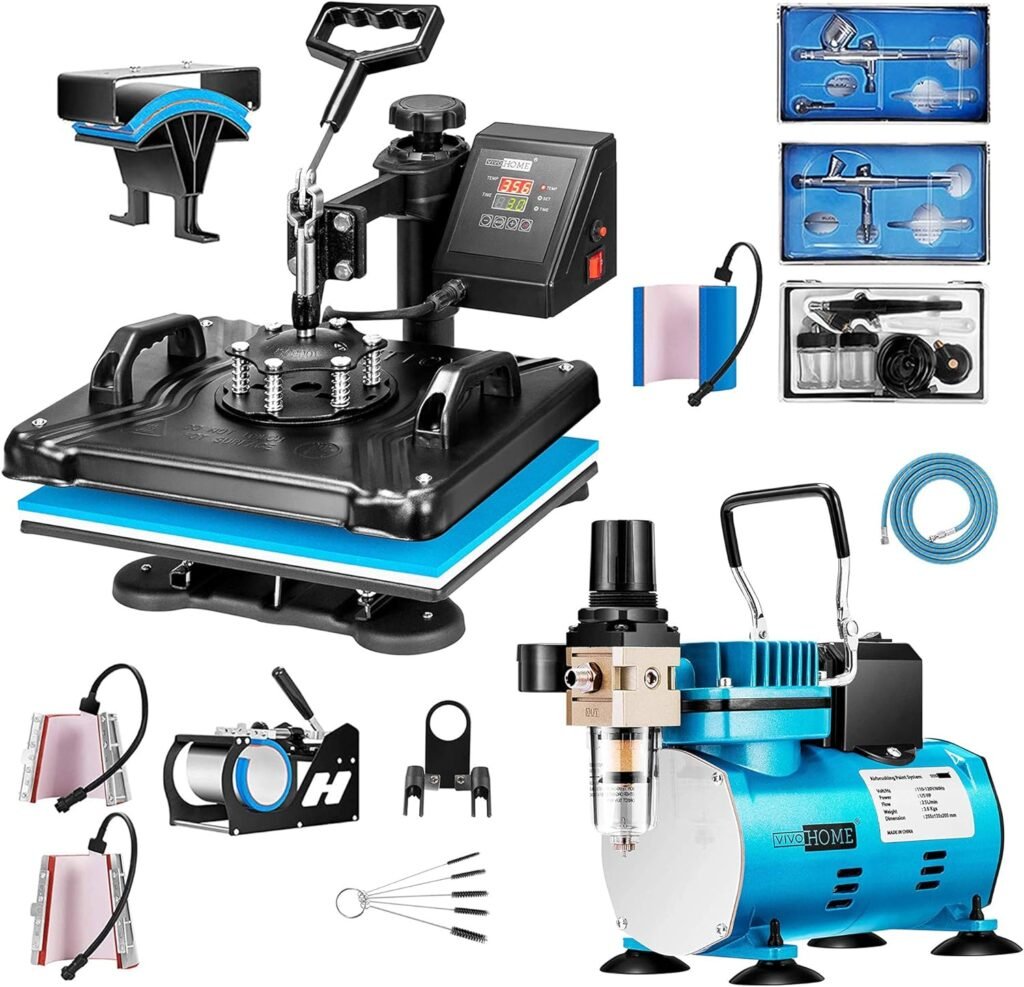 VIVOHOME 5 in 1 Combo Multifunctional Heat Press Transfer Machine with Airbrushing Paint Compressor Kit
