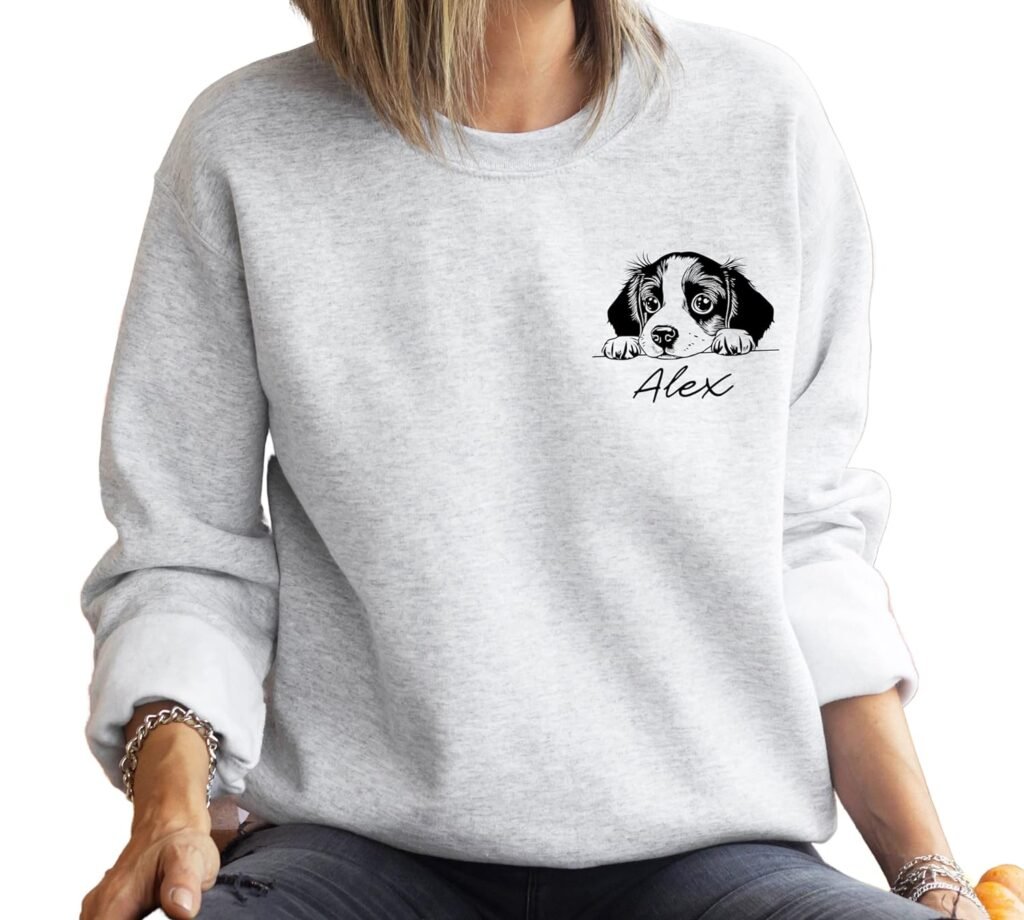 Personalized Peeking Puppy Sweatshirt, Custom Dog Mom Sweater, Dog Lovers Gifts for Women, Dog Mama Long Sleeve Cozy Crewneck