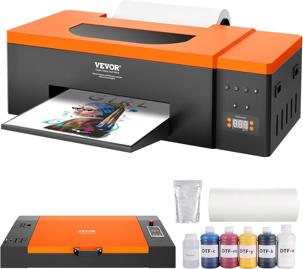 VEVOR DTF Printer, A3 DTF Transfer Printer with Roll Feeder, L1800 T-Shirt Printing Machine with Oven, Ink, DTF Film, White Ink Circulation System for DIY Print Dark and Light Fabrics Clothing