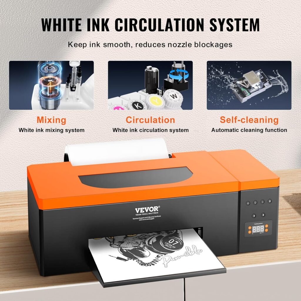 VEVOR DTF Printer, A3 DTF Transfer Printer with Roll Feeder, L1800 T-Shirt Printing Machine with Oven, Ink, DTF Film, White Ink Circulation System for DIY Print Dark and Light Fabrics Clothing