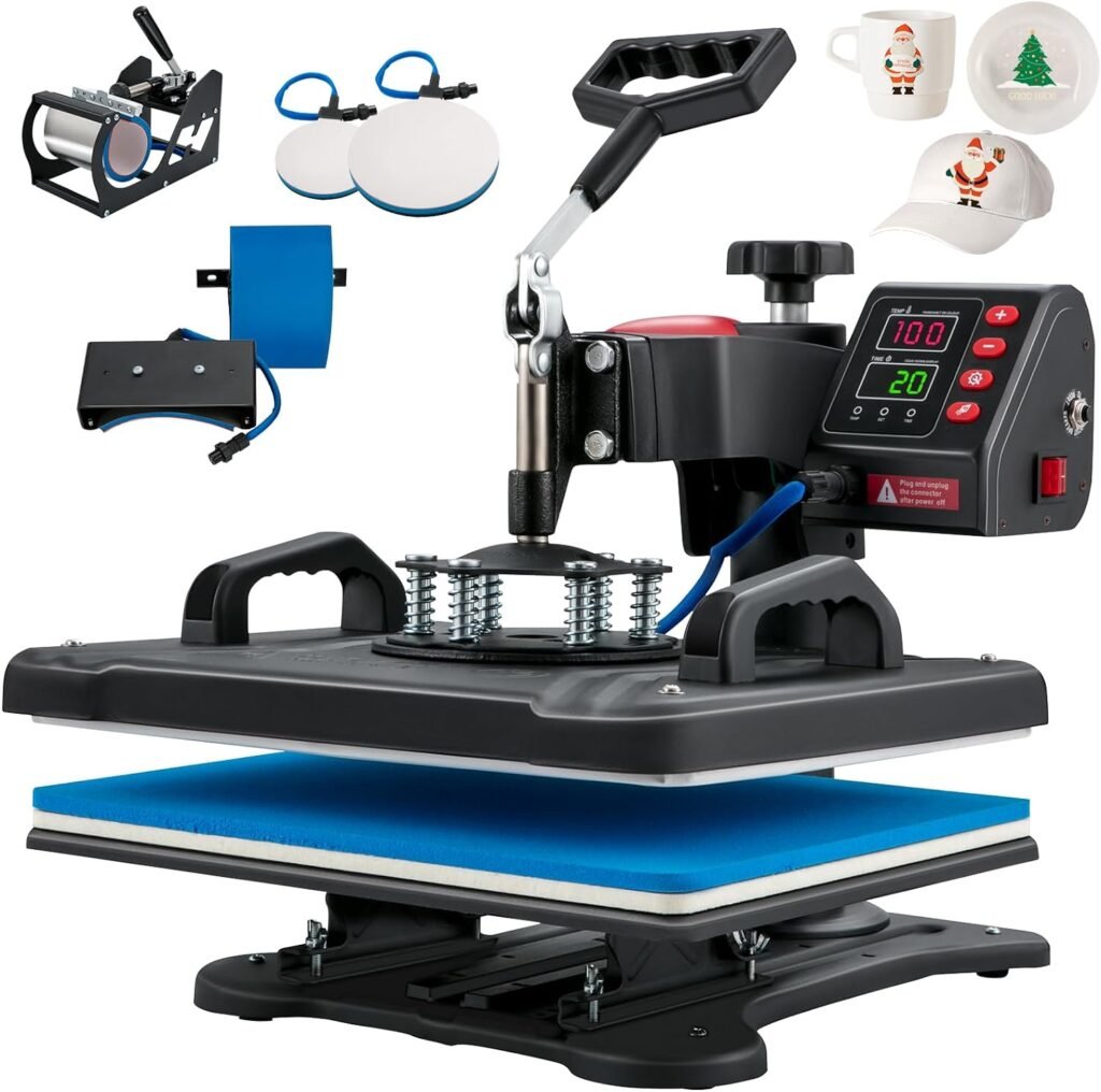 VEVOR Heat Press, 5 in 1 Heat Press Machine 12X15 Inch, Digital Multifunctional Sublimation Swing Away Heat Press, 360 Degree Rotation Heat Press Machine for T Shirts Hat Mug