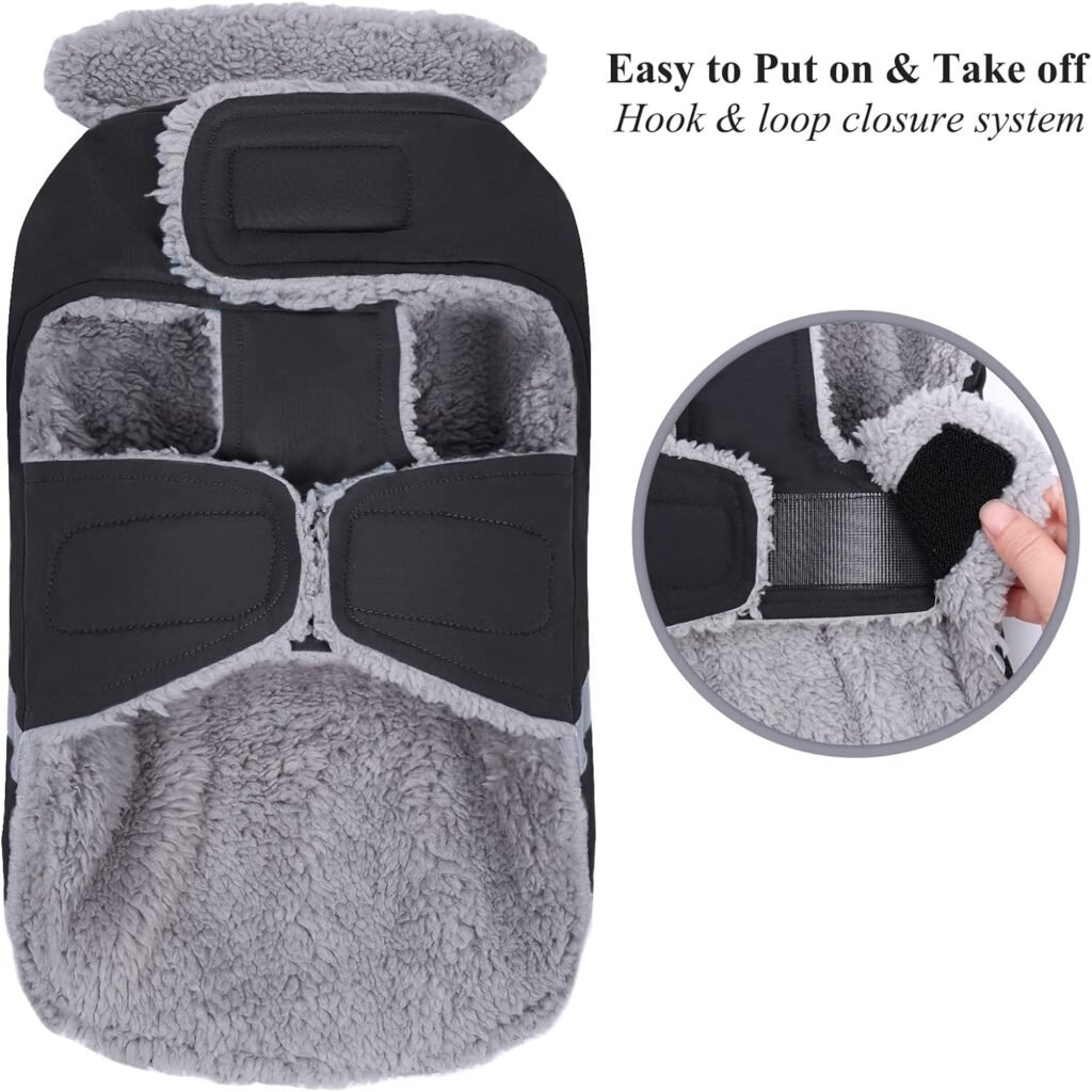 VIVAGLORY Warm Winter Dog Coat, Reflective Safety Cozy Fleece Adjustable Dog Cold Weather Cloth, Water Resistant Windproof Snow Proof Dog Jackets Vest Pets Apparel for Small Dogs, Black, S