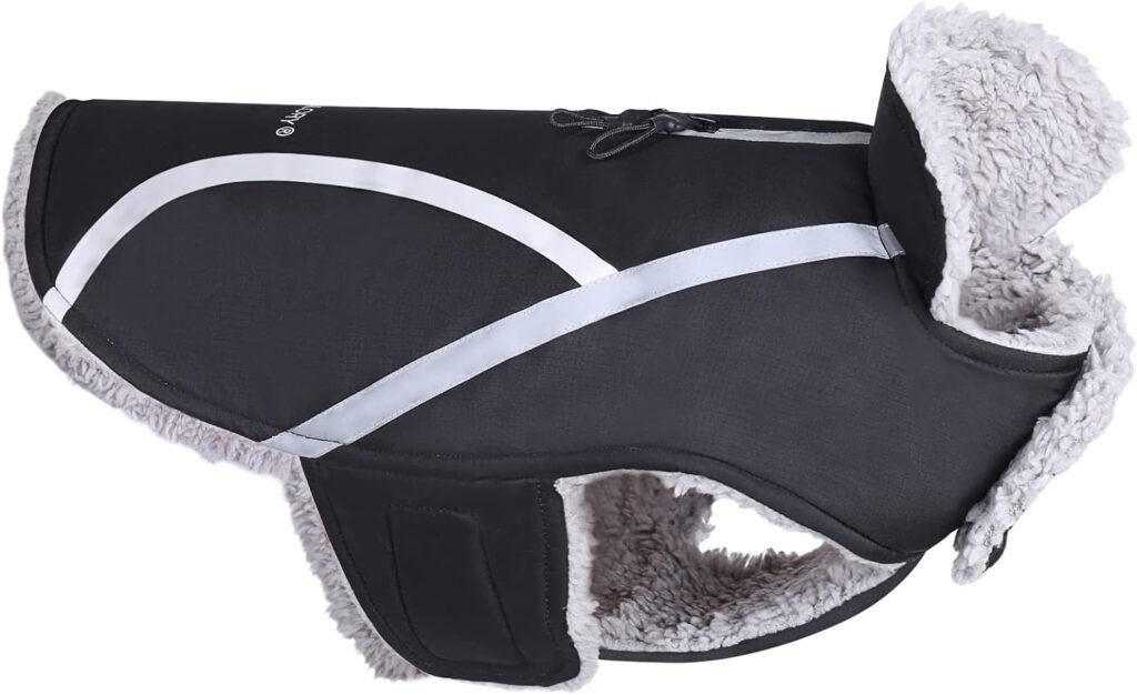 VIVAGLORY Warm Winter Dog Coat, Reflective Safety Cozy Fleece Adjustable Dog Cold Weather Cloth, Water Resistant Windproof Snow Proof Dog Jackets Vest Pets Apparel for Small Dogs, Black, S