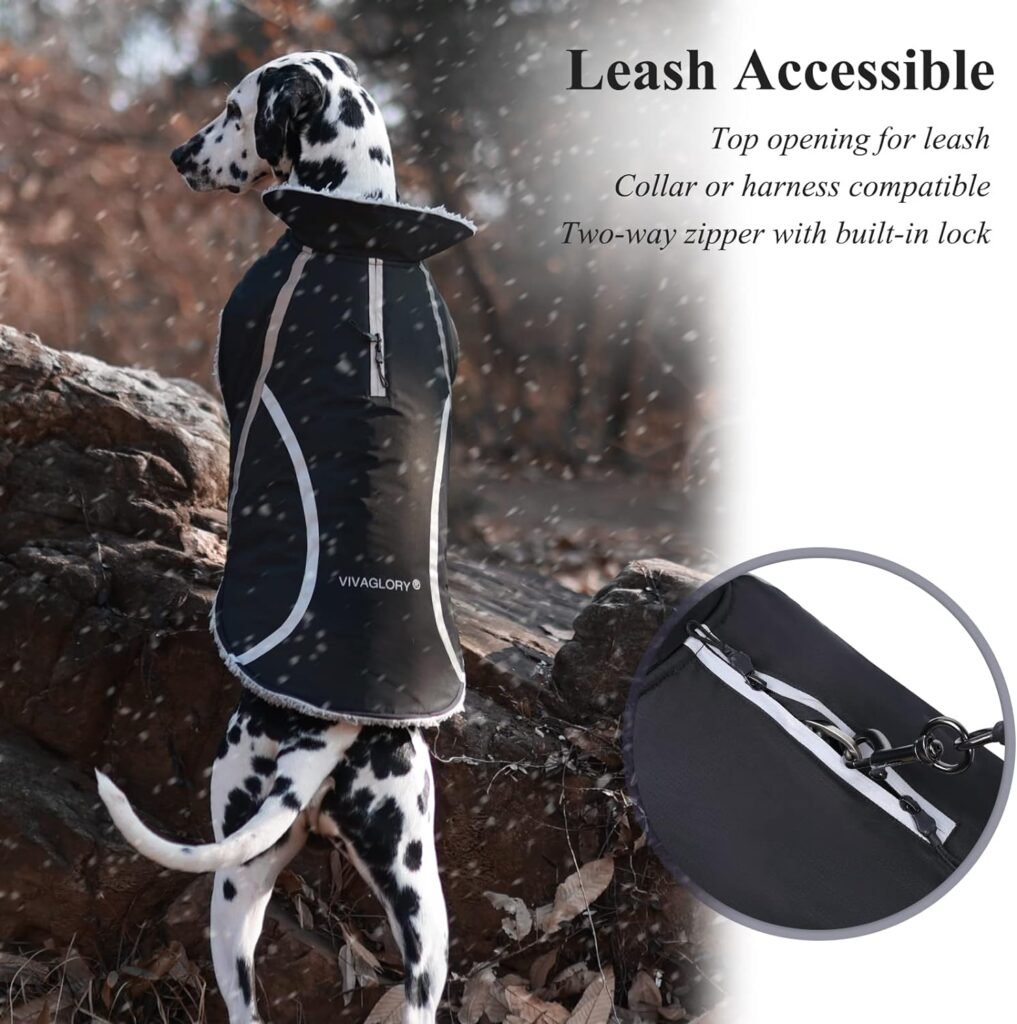 VIVAGLORY Warm Winter Dog Coat, Reflective Safety Cozy Fleece Adjustable Dog Cold Weather Cloth, Water Resistant Windproof Snow Proof Dog Jackets Vest Pets Apparel for Small Dogs, Black, S