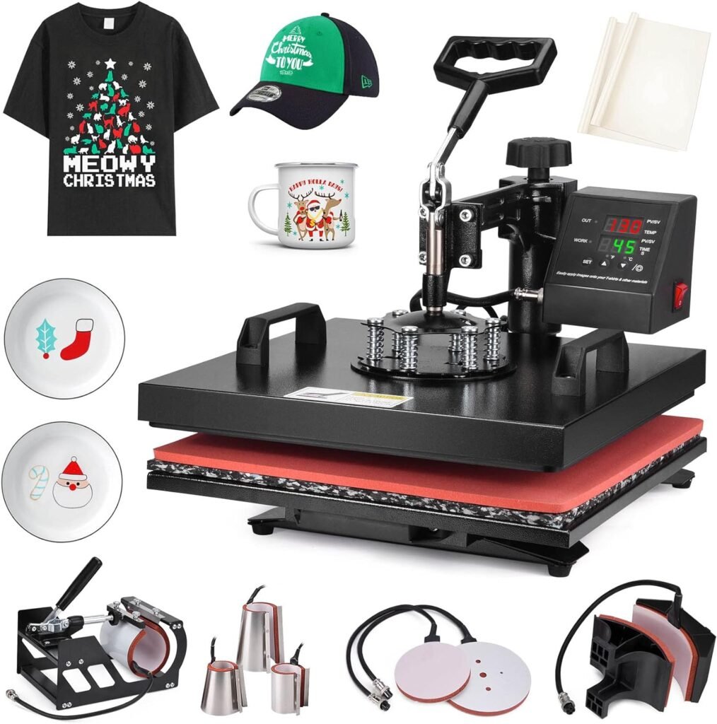 Slendor 8 in 1 Heat Press Machine 15x15 inch 360-Degree Swing Away Digital T Shirt Pressing Machine Multifunction Heat Transfer Sublimation Combo for T Shirts Mugs Hat Plate Cap