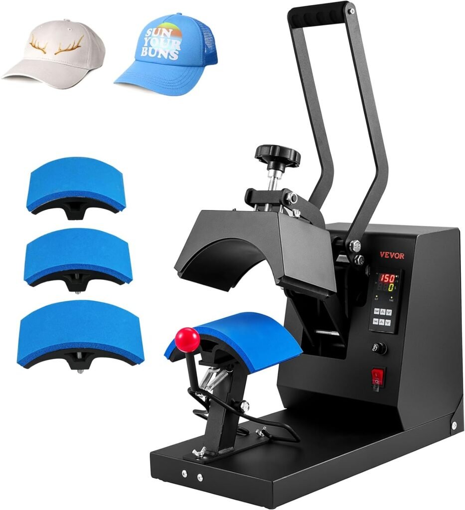 VEVOR 4-in-1 Hat Heat Press, 6x3inches Heating Platen Cap Heat Press Machine, Sublimation Transfer Hats Caps, LCD Digital Control with Four Replaceable Heating Pads (6x3/6.7x2.7/6.7x3.8/8.1x3.5)