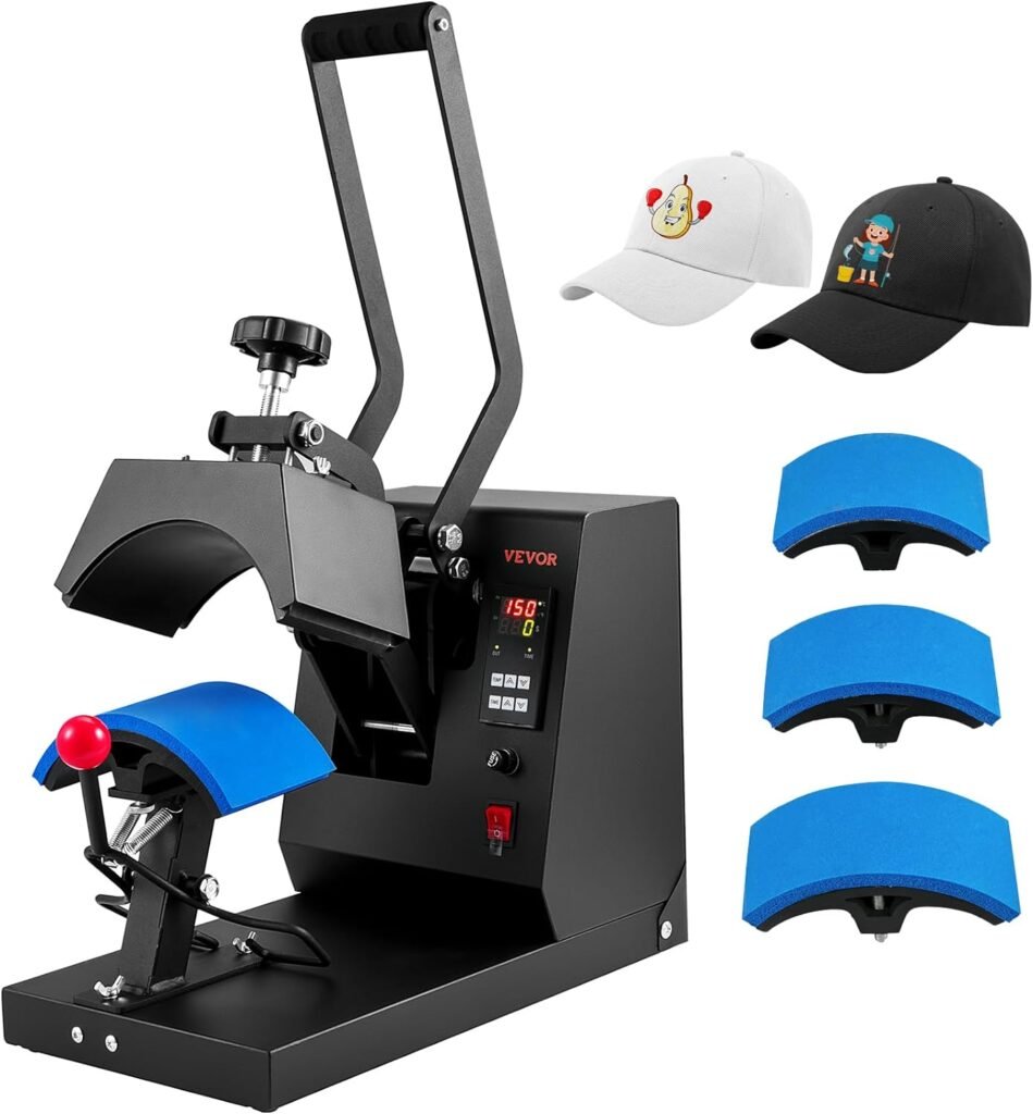 VEVOR 4 in 1 Hat Press, Hat Heat Press Machine for Caps with 4pcs Interchangeable Platens(6x3/6.7x2.7/6.7x3.8/8.1x3.5) - No Crease, LCD Digital Temperature  Timer Control