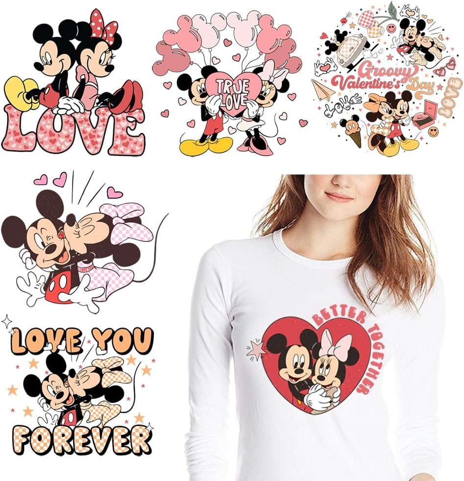 6 Sheets Valentines Heat Transfer Vinyl Design Stickers Valentines Day Iron on Stickers Valentines Iron on Vinyl Stickers Patches Love Heart Pink Valentines Iron on Decals for t Shirt Clothing