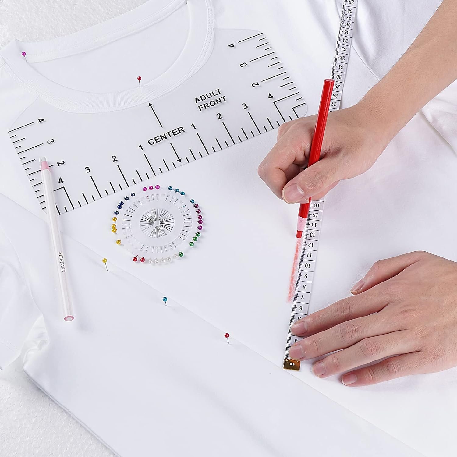 9Pcs Tshirt-Ruler Guide to Center Vinyl, Transparent V-Neck/Round PVC Ruler for Alignment, Heat Press, Children Youth Adult, Front and Back Measurement (10in)