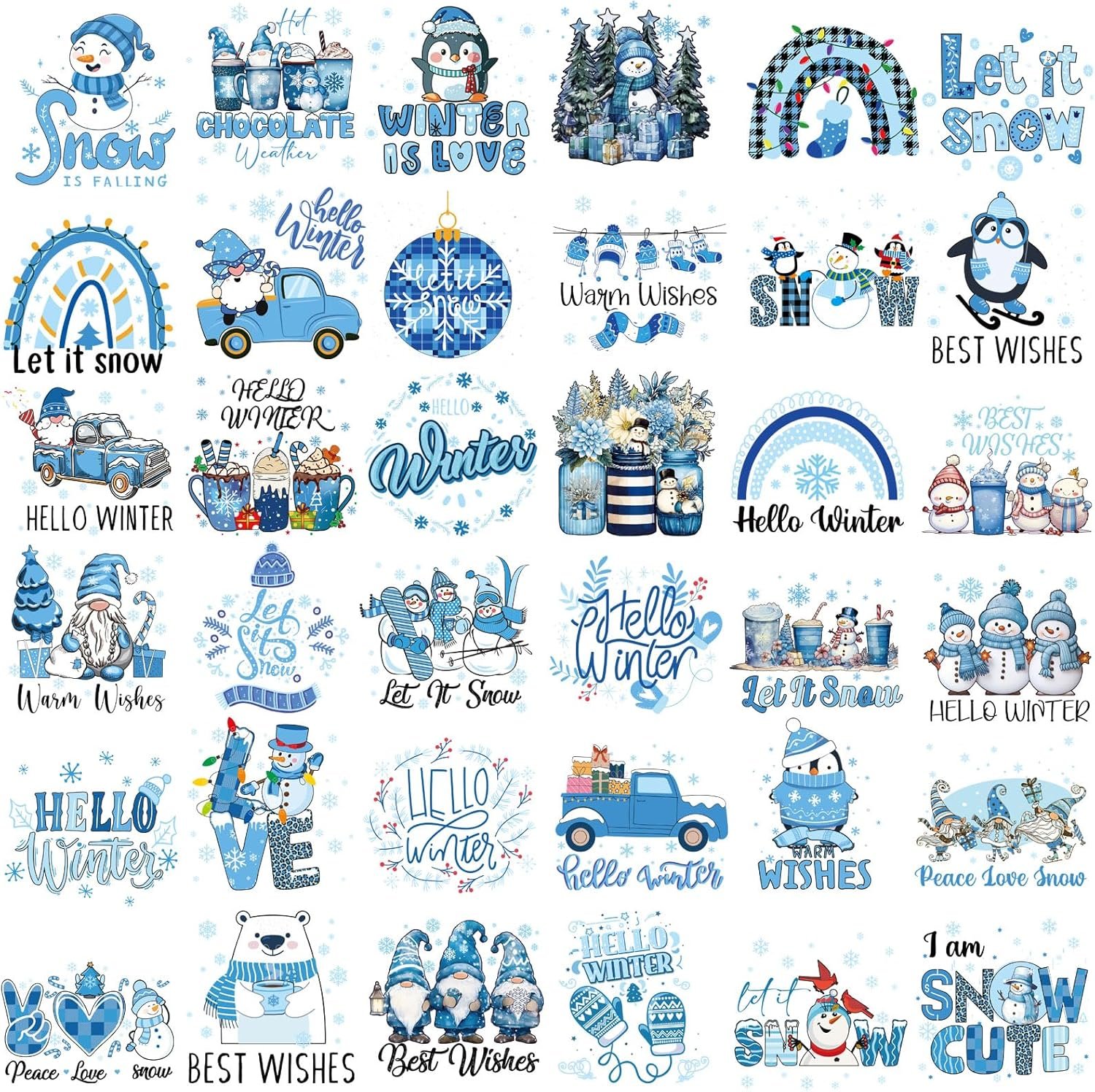 Glenmal 36 Sheets Winter Iron on Patches Clothing Iron on Transfers Winter Snowflake Heat Transfer Stickers for T-Shirt Jacket Pillow Covers Backpack Hoodies DIY Decorations