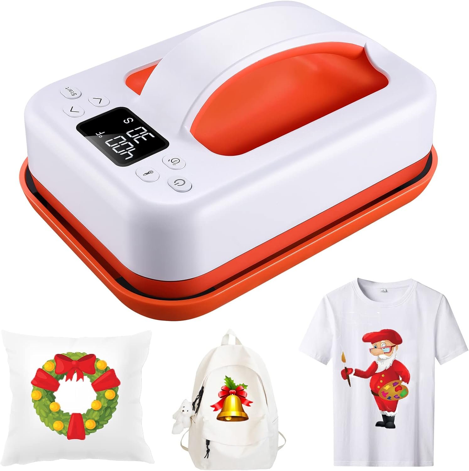 Heat Press Machine for T-Shirts, 7 × 4.8 Portable Fast Heat-up Easy Press with Precise Temperature Control, Features Insulated Safety Base and Auto-Shut Off, Orange