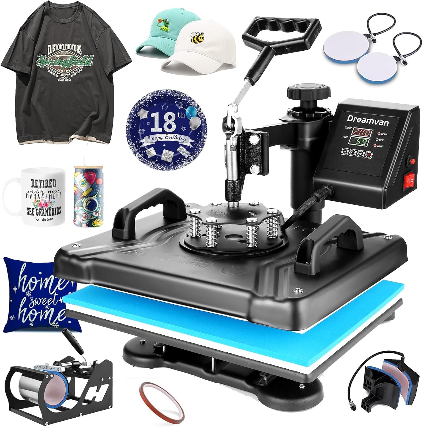 5 in 1 Heat Press Machine 12x15 Inch T-Shirt Press Machine Sublimation Heat Press 360° Swing Away Digital Heat Transfer Combo for Shirt Cap Mug Plate (12x15-5in1-Black)