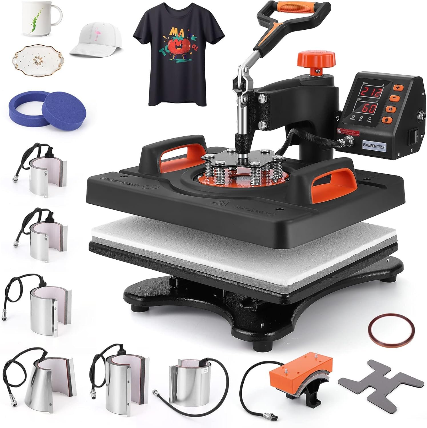 Heat Press Machine 11 in 1 Professional Sublimation Machine 12 X 15, 360° Swing Away Shirt Printing Heat Transfer Machine Digital Industrial-Quality Shirt Pressing Machine, Orange