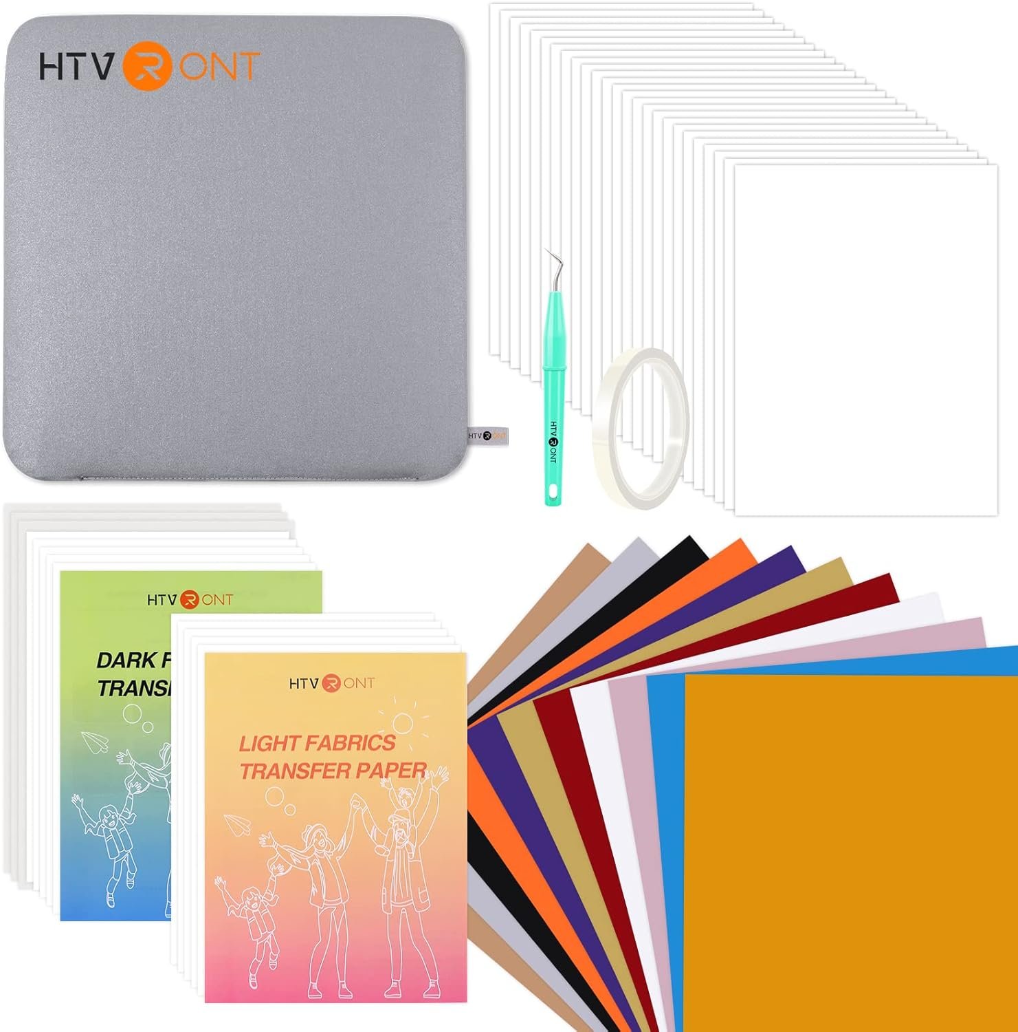 HTVRONT Auto Heat Press Accessories - 52 Pcs Heat Press Supplies for Auto Heat Press Machine, All-in-One Heat Press Starter Kit for Cricut Easy Press, Include Heat Transfer Material  Tools