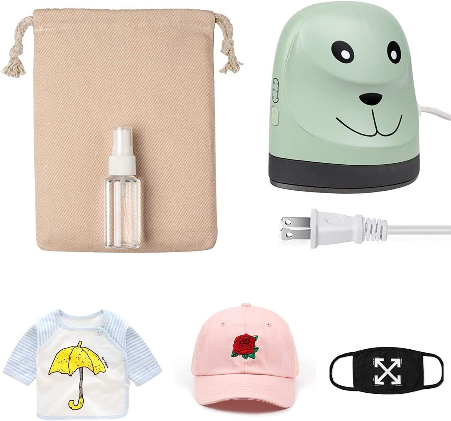 LAMPPE Mini Heat Press Machine, Portable Heating Transfer Iron, Mini Irons for Crafts for T-Shirts, Shoes, Hats, Compact  Lightweight (Green Dog)