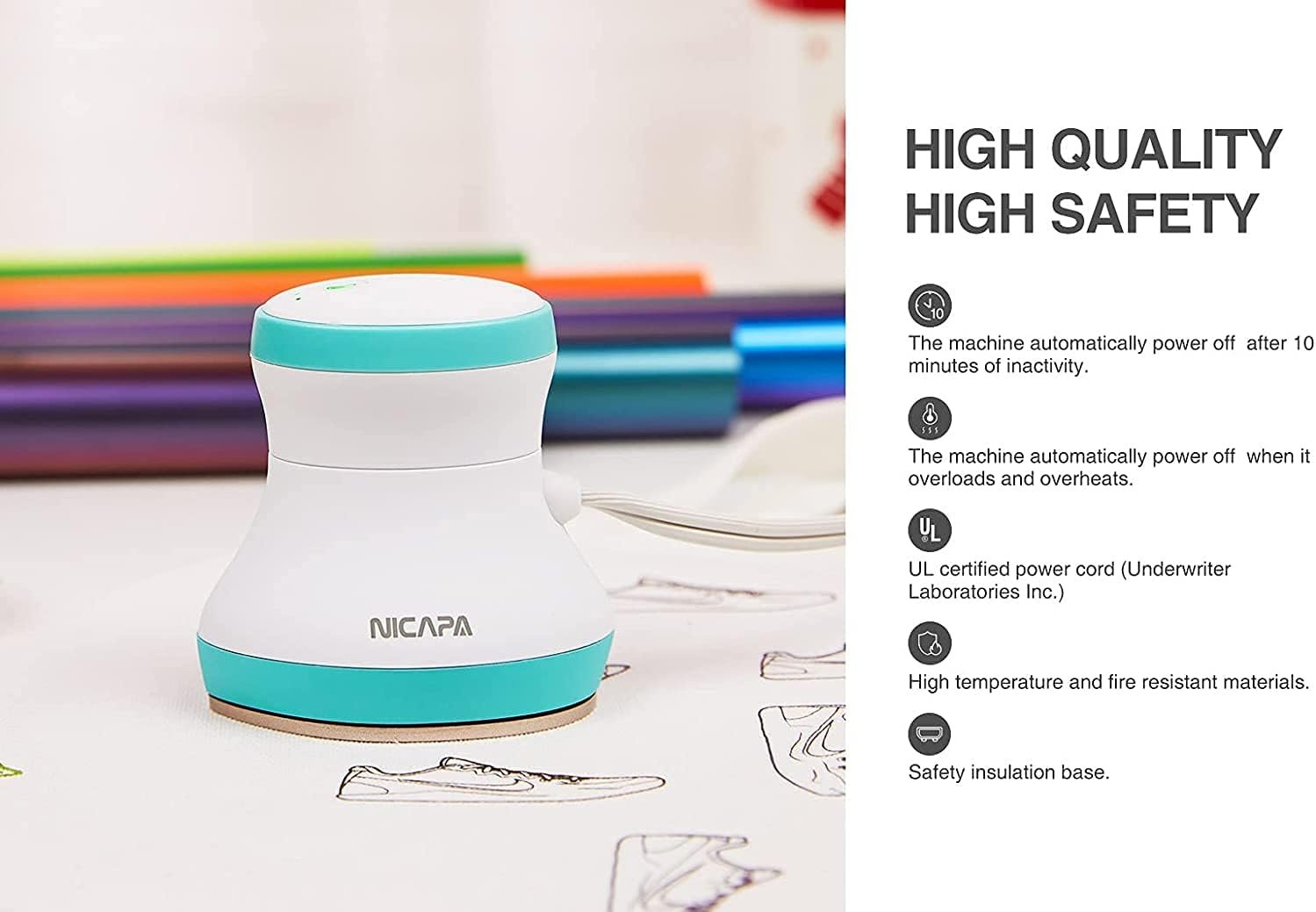 NICAPA Mini Heat Press Machine for T Shirts Shoes Hats Small HTV Vinyl Projects Portable Mini Iron Press for Sublimation Ink Transfer Projects and Heating Transfer-Blue